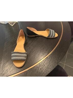 J. Crew F2028 Black Leather Textile Morgan Peep Toe D'Orsay